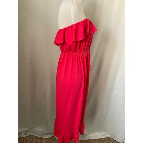 Bongo Women's Pink Ruffle Trimmed Strapless Midi Dress - Picture 7 of 8